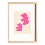 Peinture oiseaux rose fluo sur papier - illustration et tableau signé Eawy