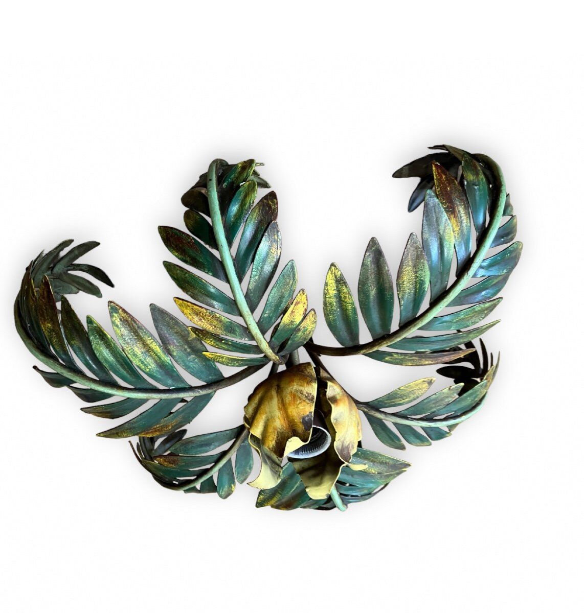 Palm leaf chandelier in painted sheet metal, 1970s