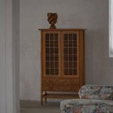 Danish oak display cabinet from the mid-century modern period with leaded glass, 1960s.