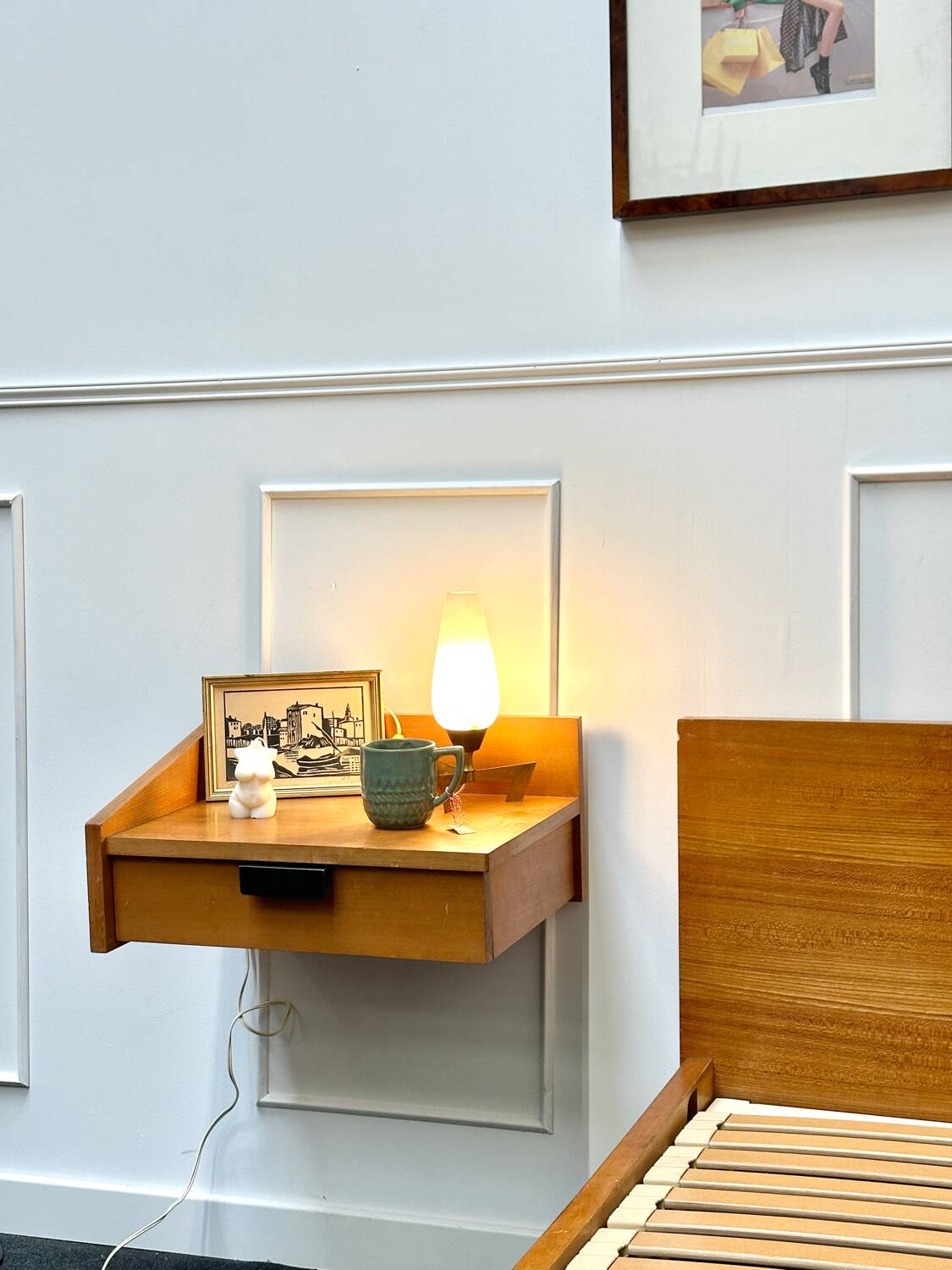 Vintage double bed and bedside tables