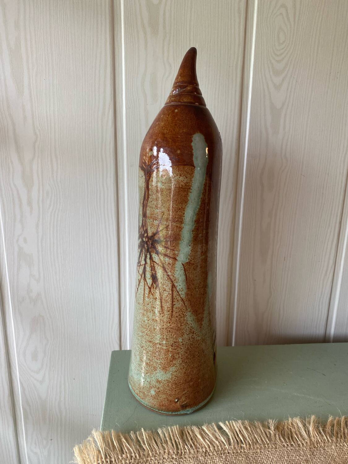 Glazed stoneware wall vase with tree decoration – ca. 1960–1980