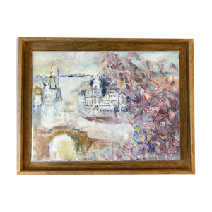 Tableau huile sur toile ville et