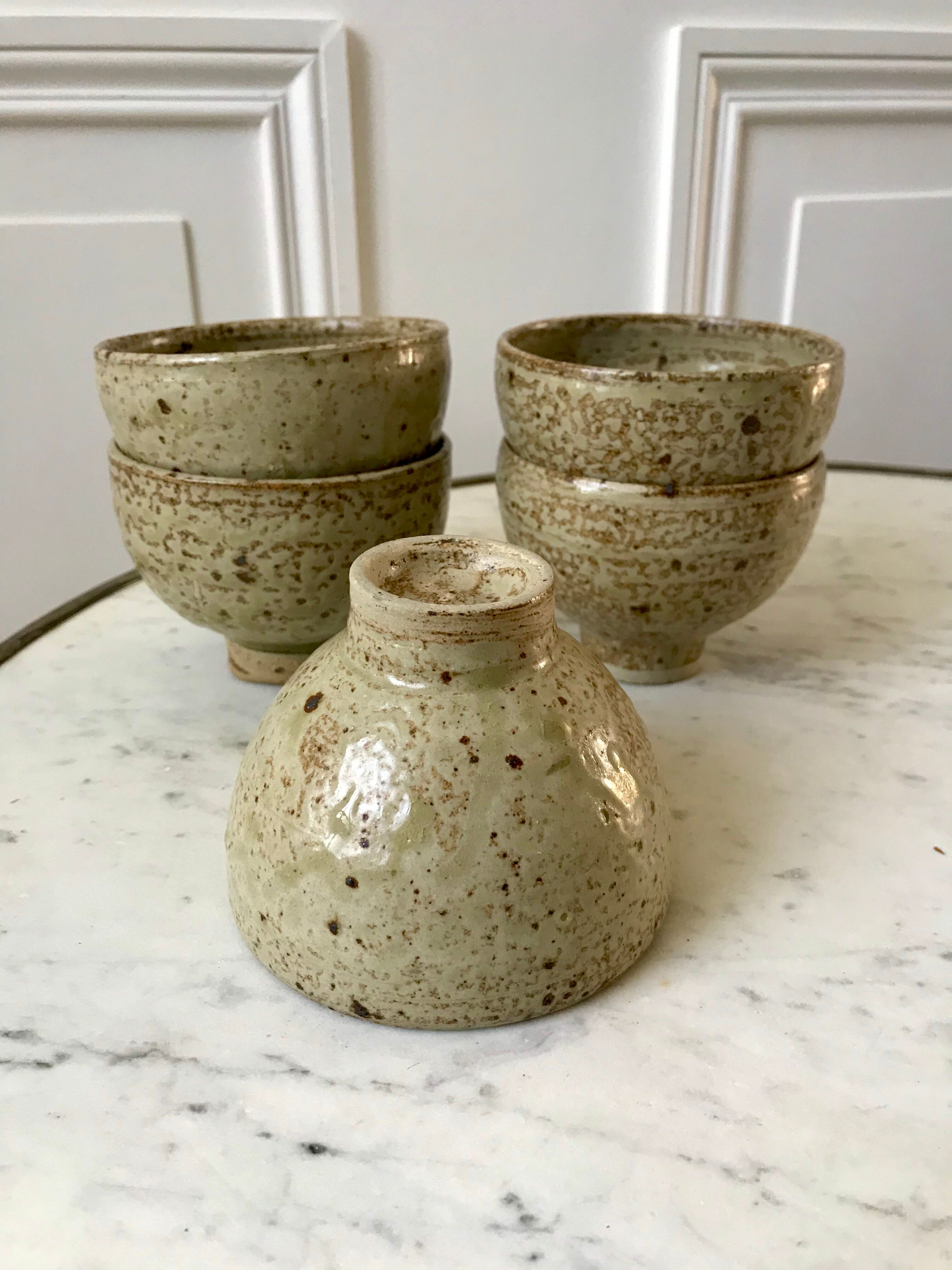 lot de 5 petits bols en céramique / grès émaillé / poterie artisanale années 70