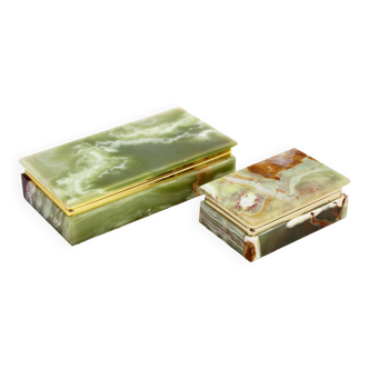 Pair of onyx and brass boxes, Italy 1960