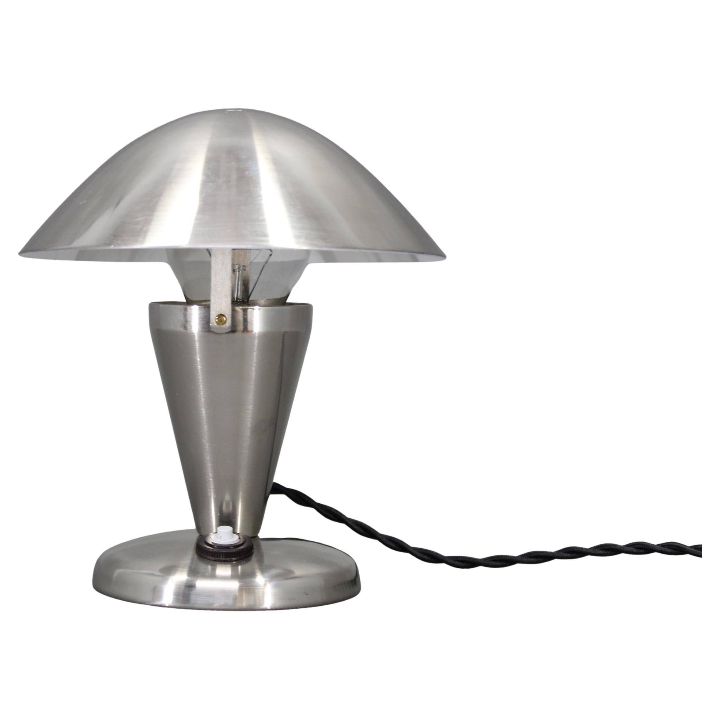 Czechoslovak Art Deco chrome table lamp with metal shade, 1930s