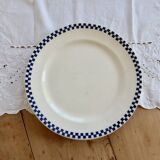 Round serving dish, old ironstone from Salins - Checkerboard pattern
