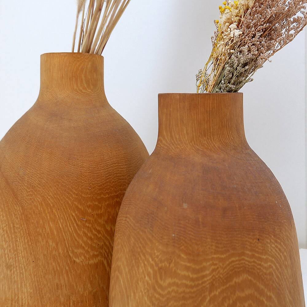 Paire de vases décoratifs vintage en bois de paulownia