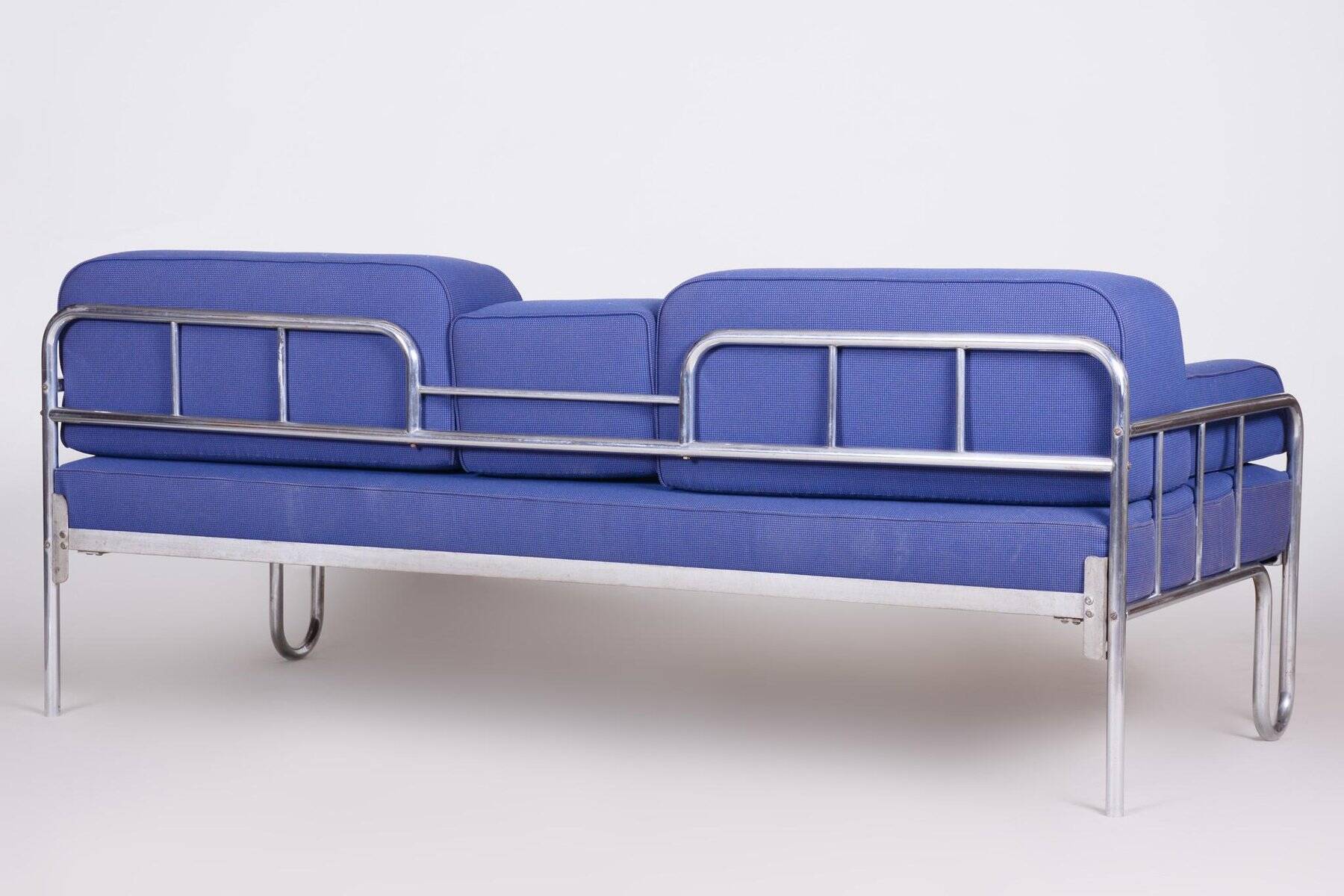 Bauhaus Blue Chrome Sofa, Czechia, 1930s