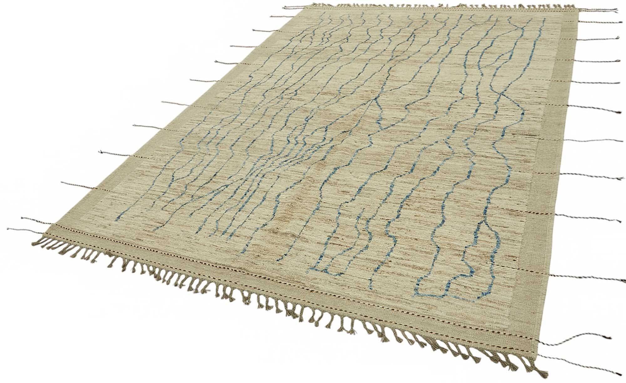 Handwoven Turkish Rustic 212 cm x 311 cm Beige Wool Carpet