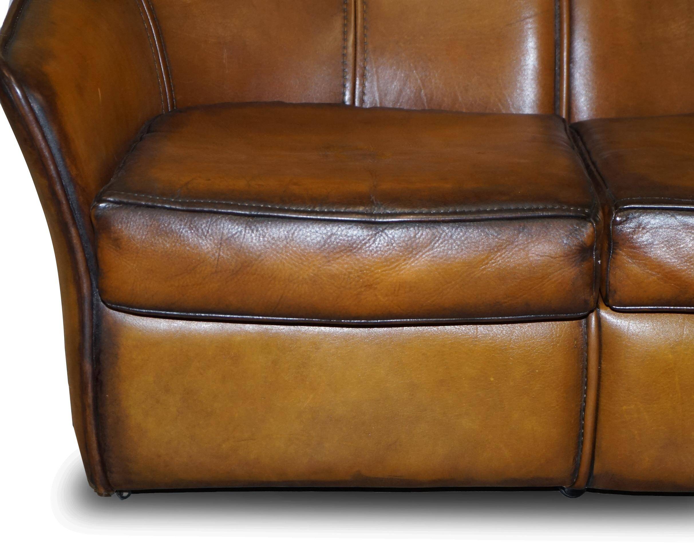 Modern Art leather sofa, restored, two-seater