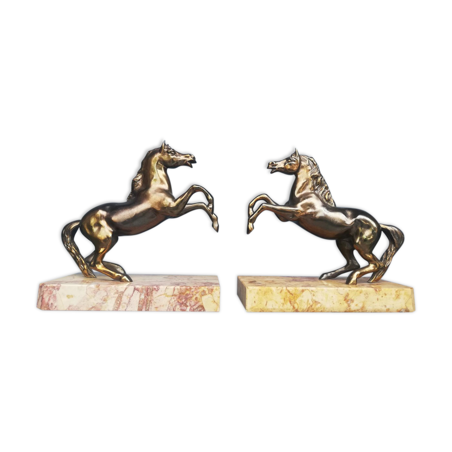 Pair of art deco bookends in bronze and marble