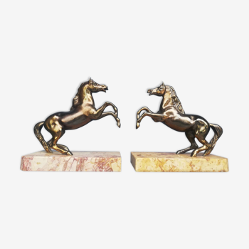 Pair of art deco bookends in bronze and marble
