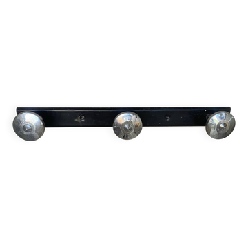 Vintage Black Metal + Chrome Coat Hooks x3 #E431