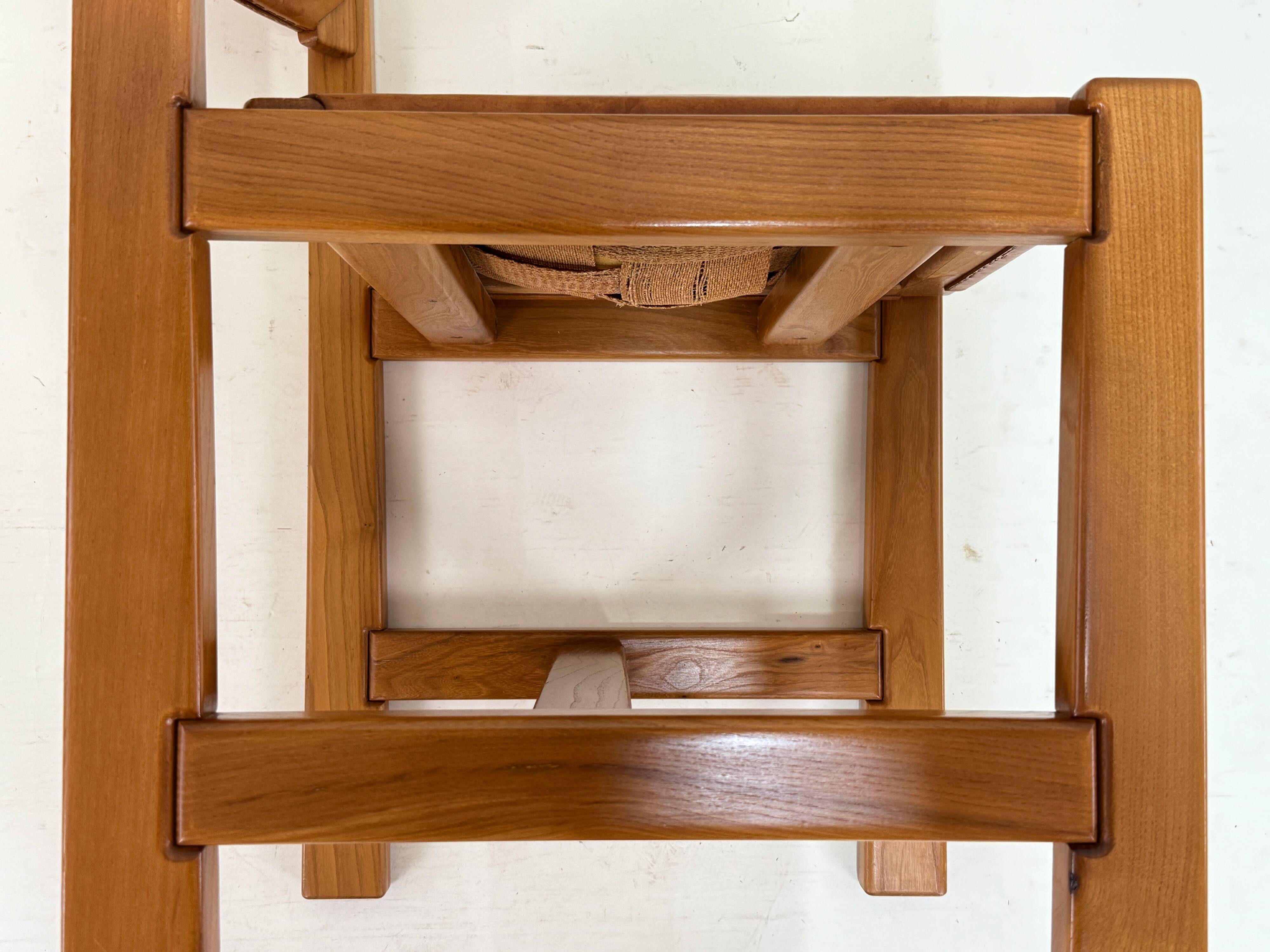 Set of 6 Maison Regain Chairs - Solid Elm and Fawn Leather - Circa 70