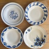 Mismatched blue soup plates