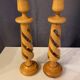 PAIR OF LEMON WOOD CANDLESTICKS CARVED INTO SPIRAL 1970s