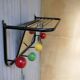 Vintage wall coat holder with 4 coloured balls, mirror and shelf