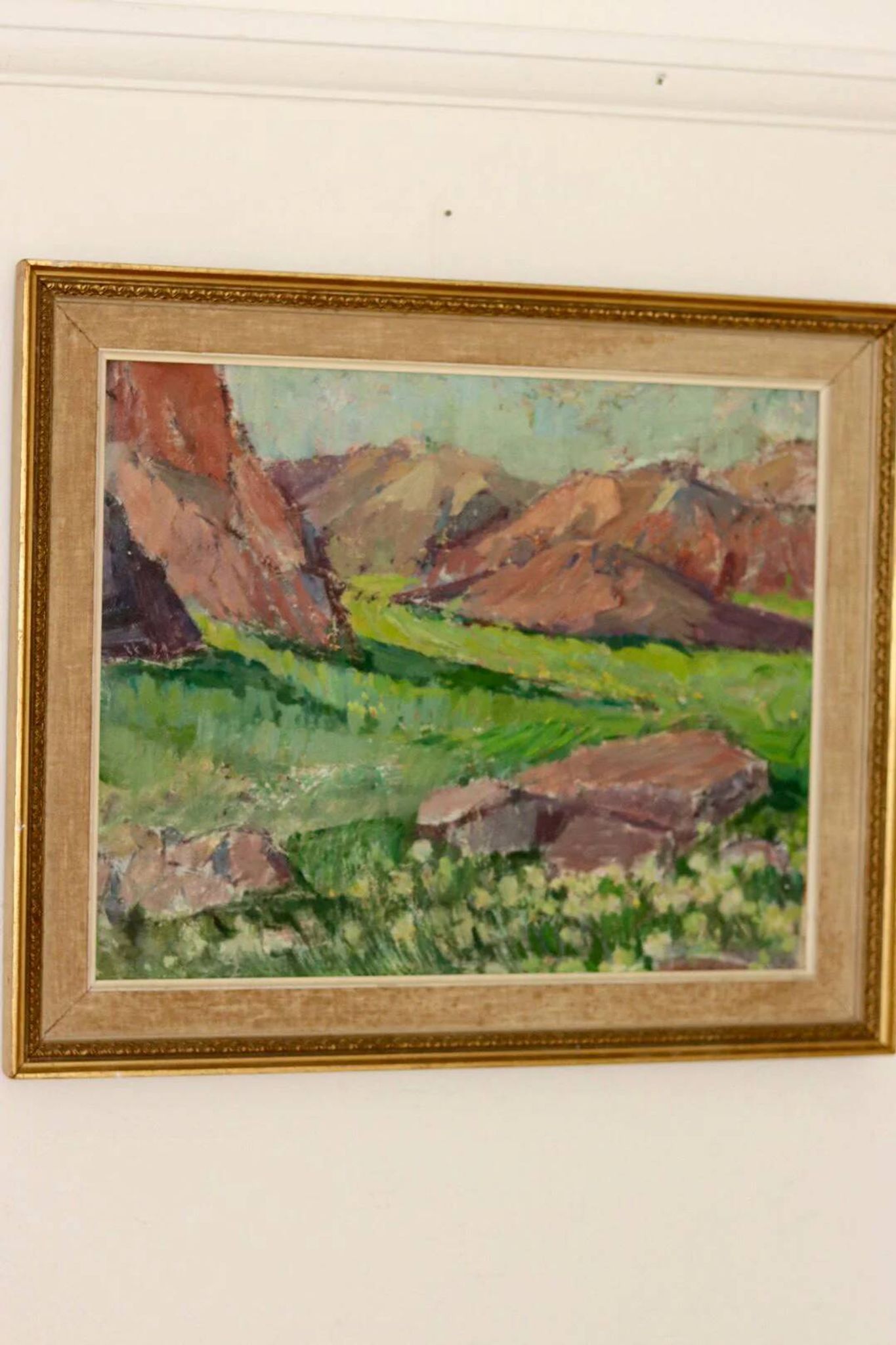 Mid-century oil painting "Mountain Scene"