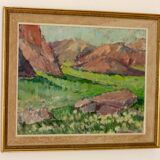 Mid-century oil painting "Mountain Scene"