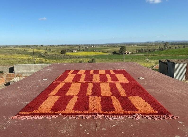 Vintage Moroccan Berber rug red orange 300x200 cm – handmade wool