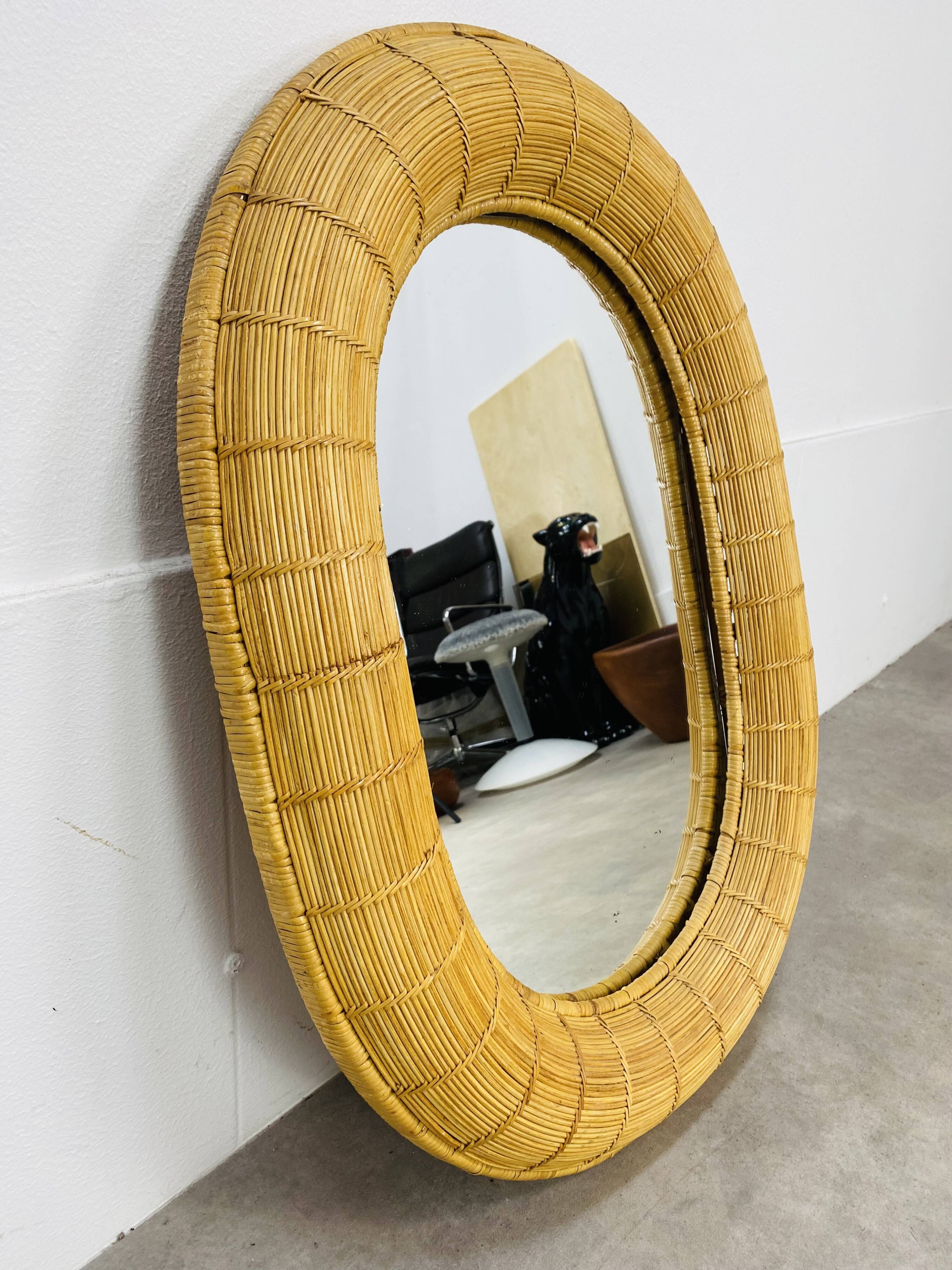 Oval rattan mirror 60s vintage 75 x 55 cm