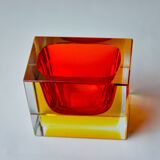 Sommerso red and yellow ashtray by seguso, murano, italy, 1970