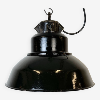 Lampe d'Usine Industrielle en Émail Noir avec Plateau en Fonte, 1960s
