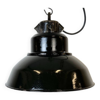 Industrial Black Enamel Factory Lamp with Cast Iron Top, 1960s