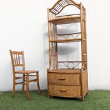 Vintage 1960s Rattan Bamboo Bookcase Shelf Buffet
