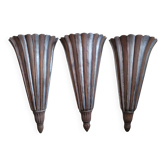 Lot de 3 appliques murales art deco en bois et alluminium