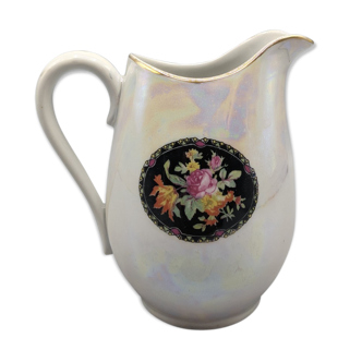 Iridescent and flowery white milk jar of A. Mass - H: 11cm