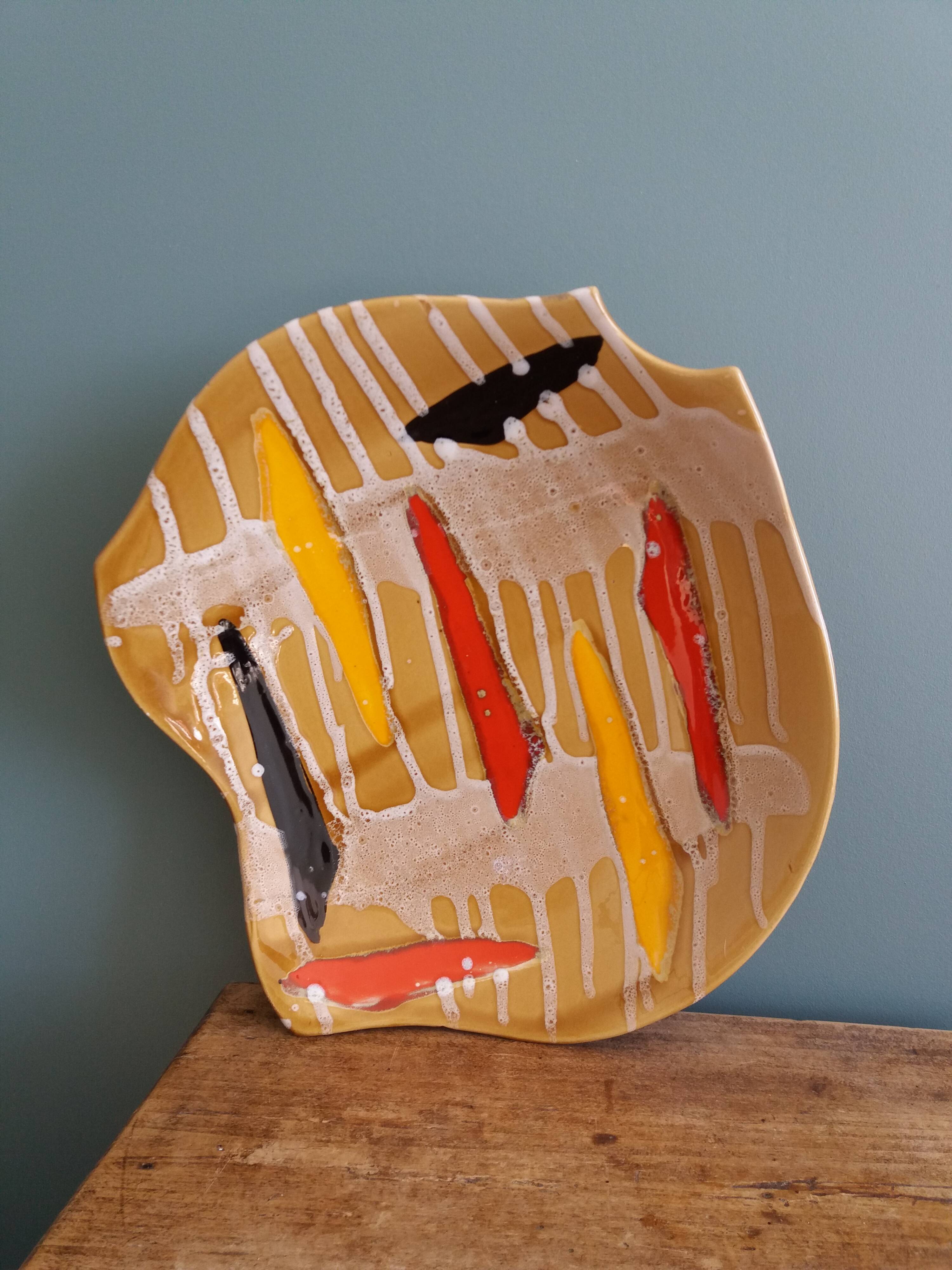 Fruit bowl, ceramic dish Vercor Vallauris style 60s 70s