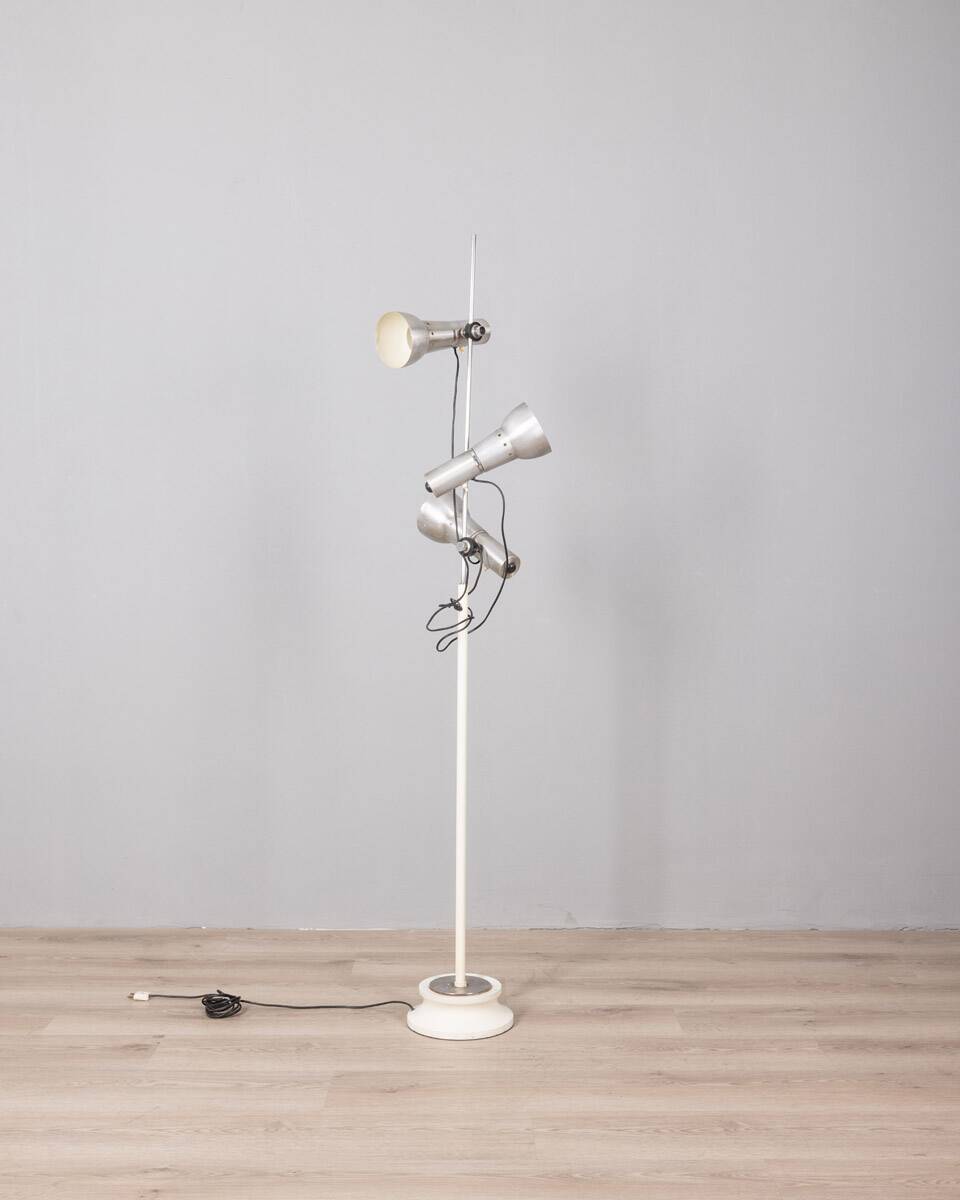 Vintage floor lamp 70s chromed metal and white italian design