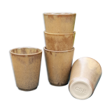 Set of 5 cups / glasses in enamelled sandstone, artisanal, signed CSR