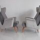 Pair of grey velvet armchairs in the style of Gio Ponti.