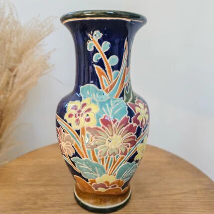 Large multicoloured ceramic vase with floral decoration signed NT.