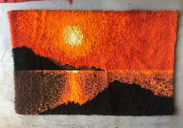 Vintage wall tapestry carpet 1970 wool