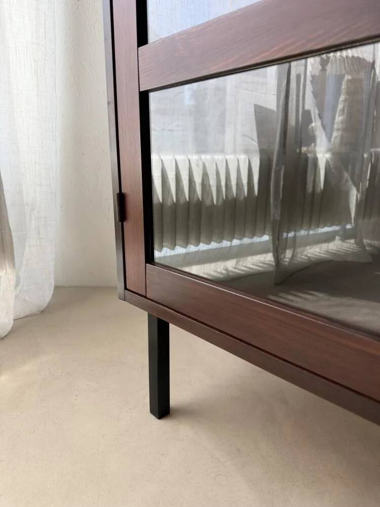 Mid-century display cabinet dark wood glass