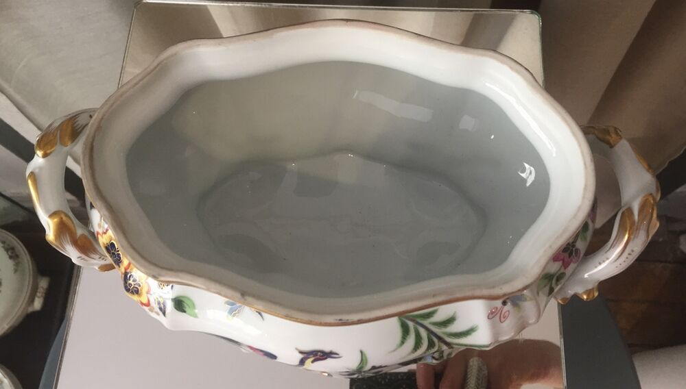 Soupiere or legumier in porcelain painted at home le tallec paris france floral decor