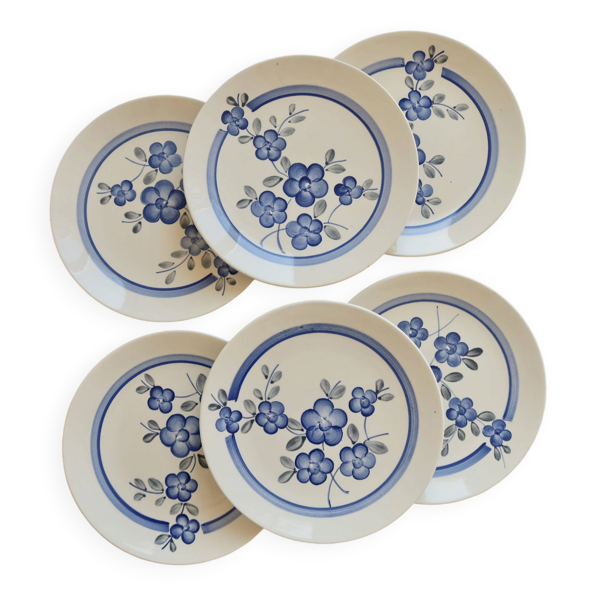 6 vintage dessert plates faience Gien model Nancay