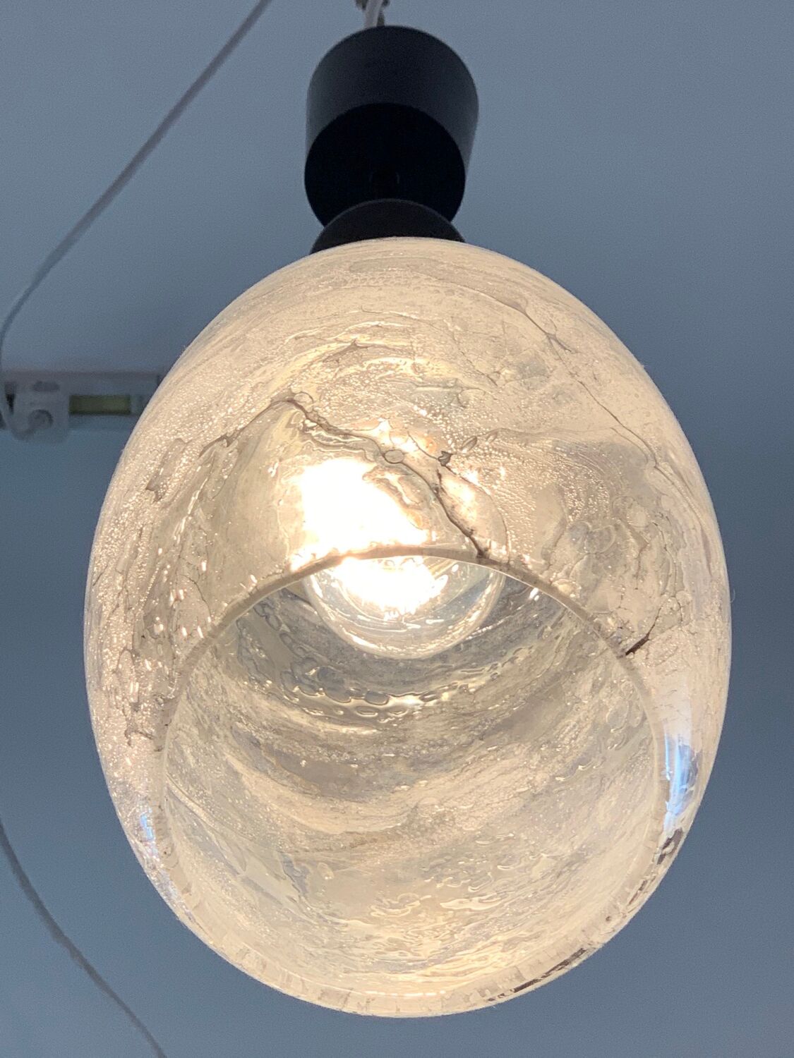 Pair of 1970s Putzler grey marbled pendant lights