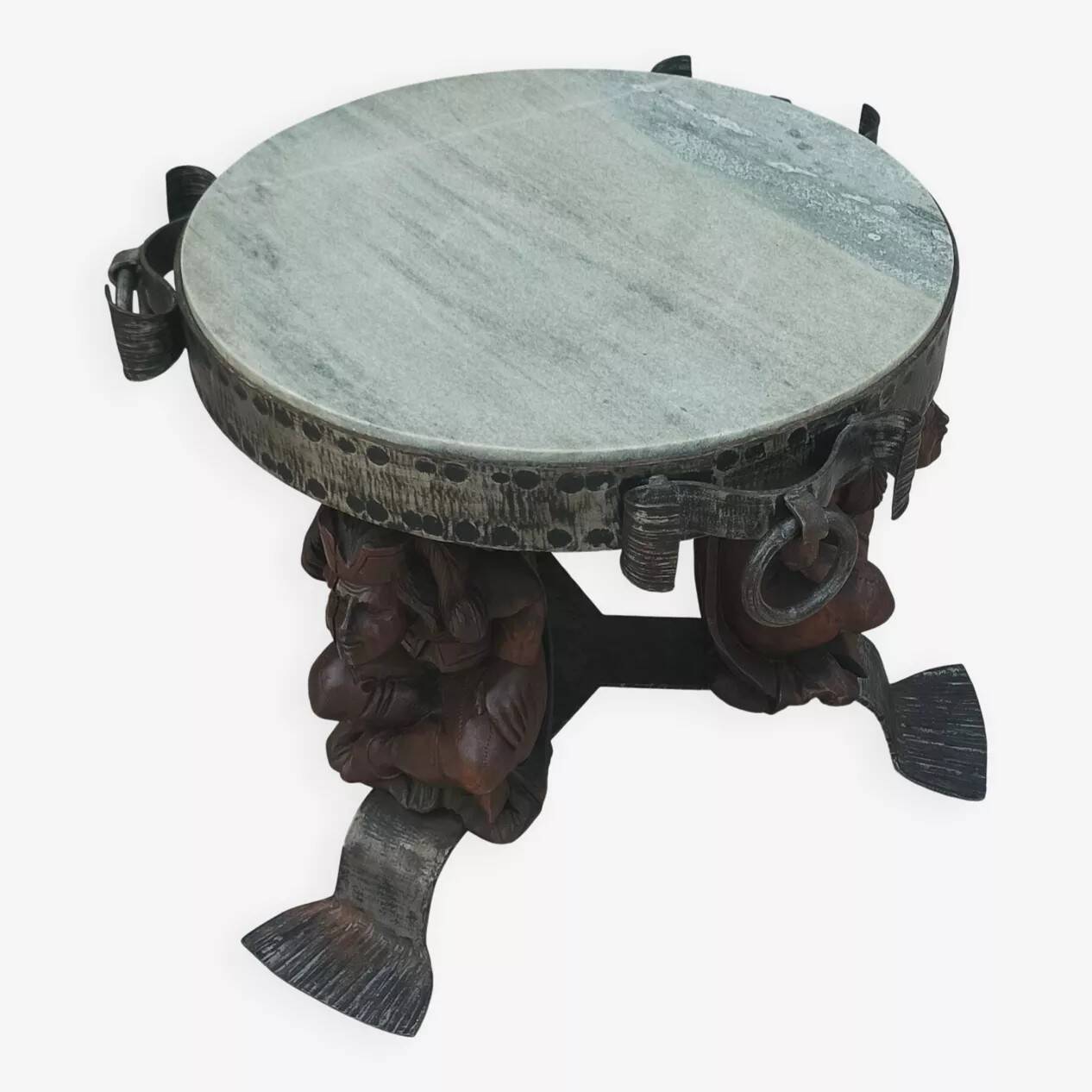 Jean-maurice rothschild (1902-1999) coffee table in wrought iron and marble