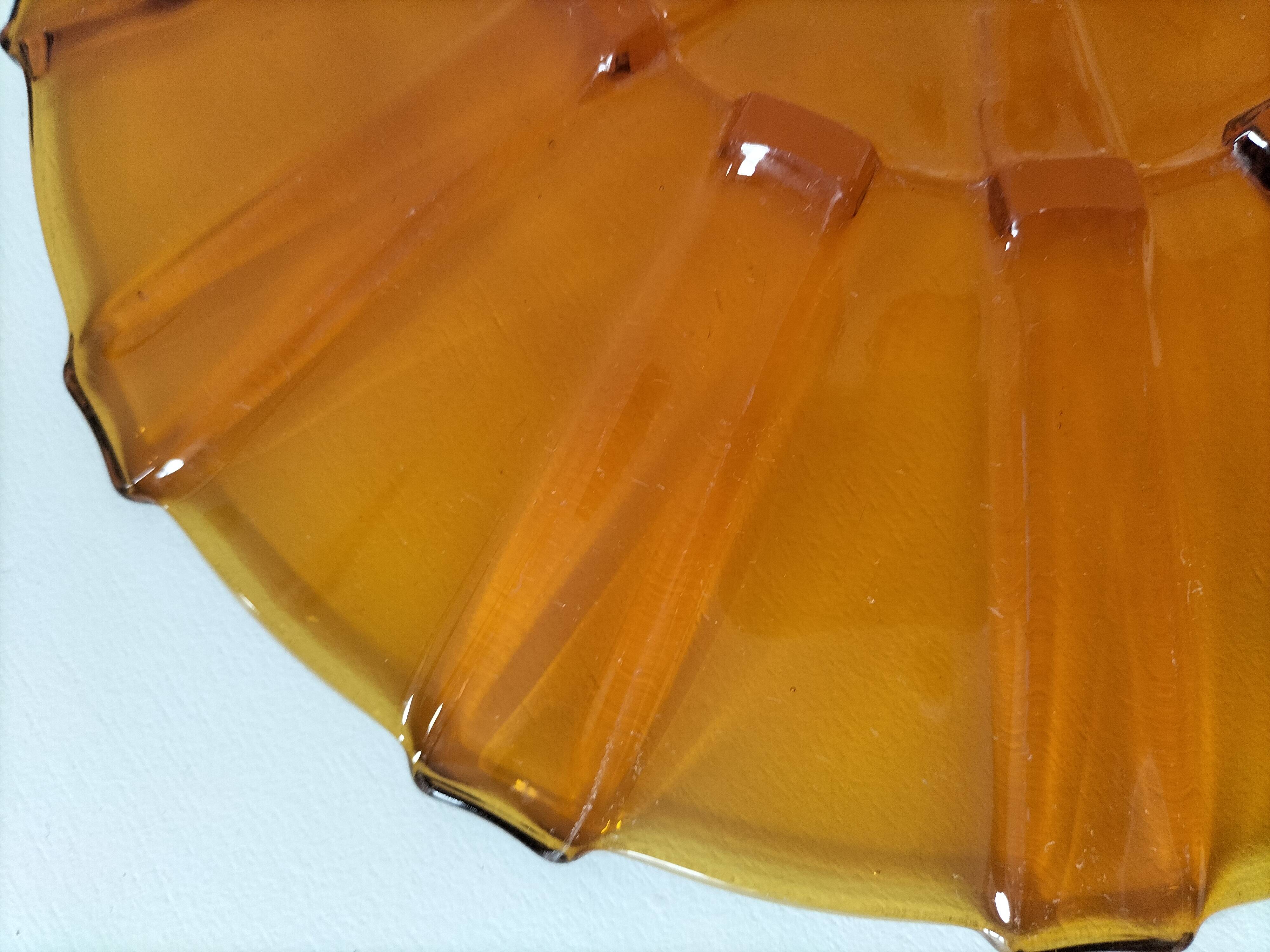 Large amber molded pressed glass dish