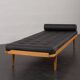 Danish mid century solid oak daybed in black leather, 1960s