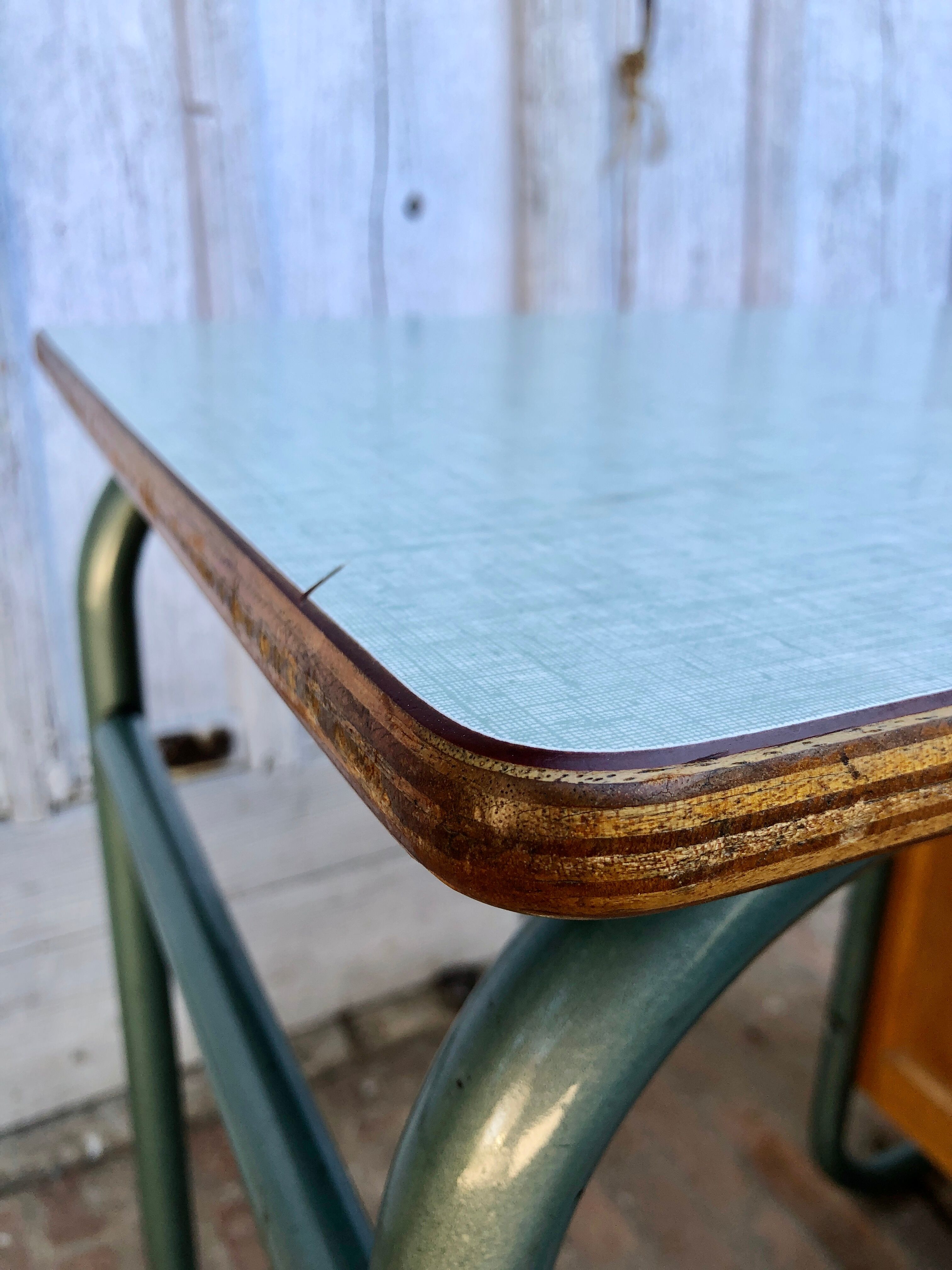 Office 1950 tubular metal and mint green formica