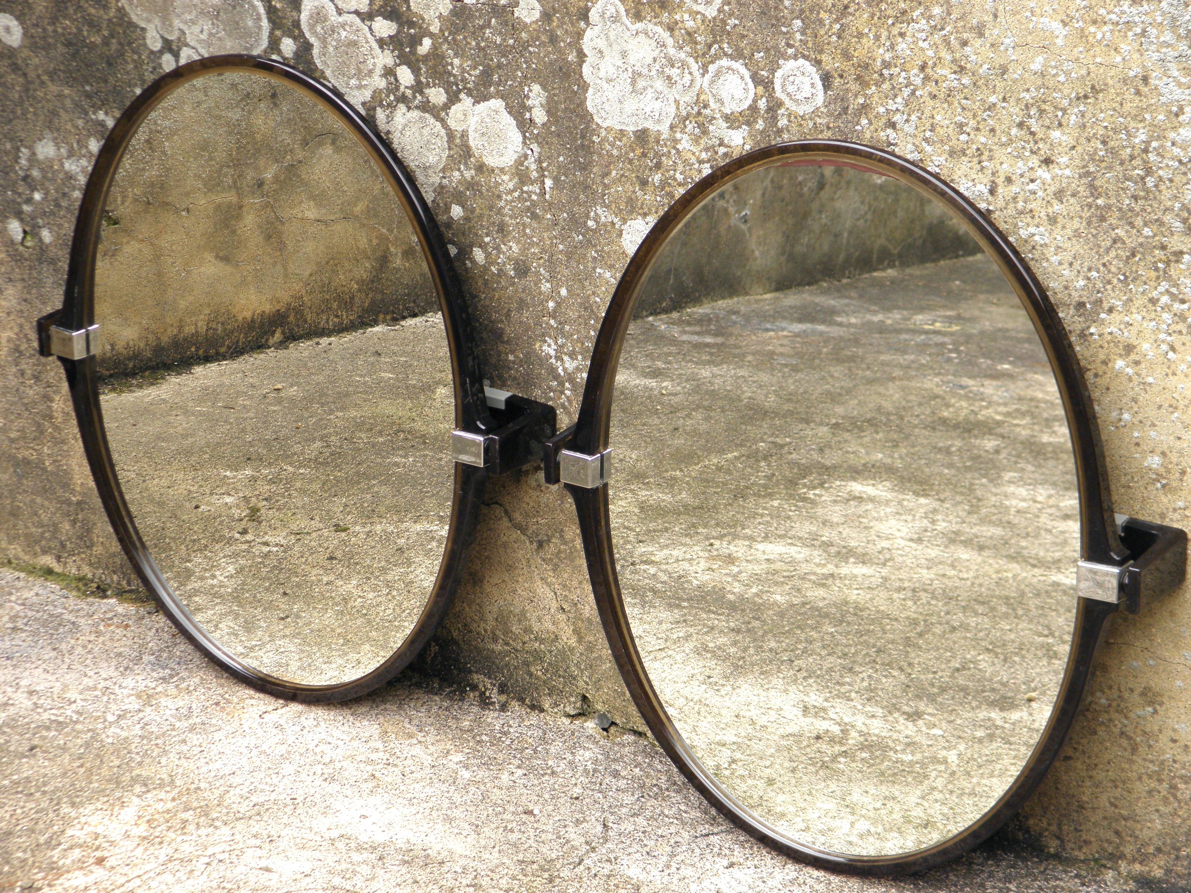 Pair of oval swivel plexi and chrome mirrors 1970