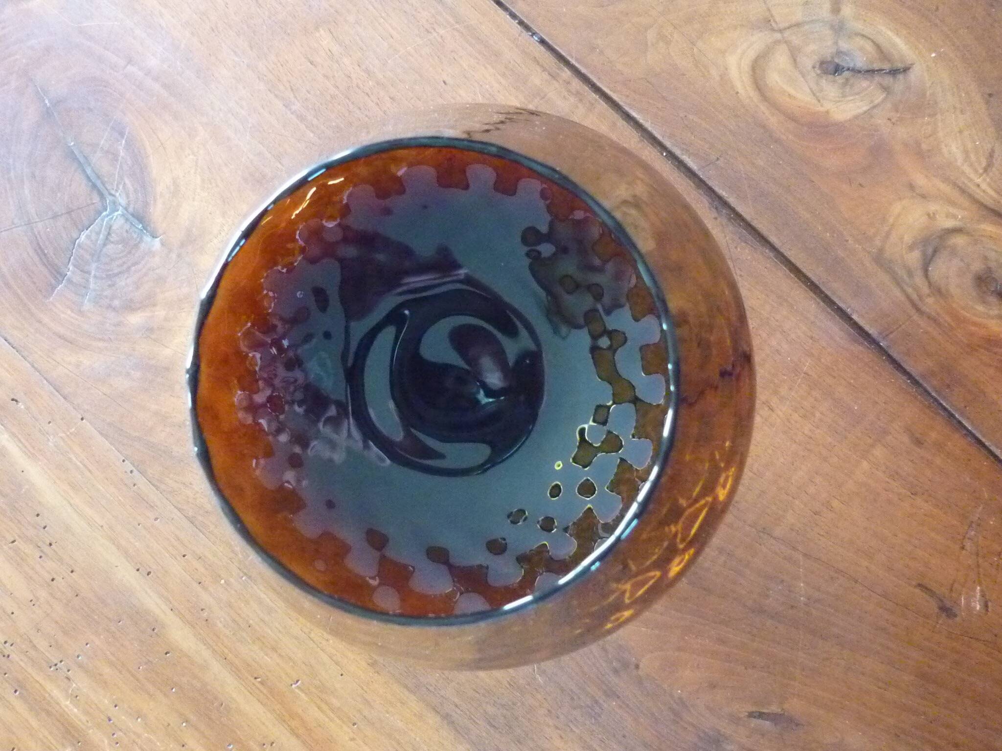 Vintage amber & clear glass footed vase