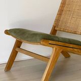 Wicker and corduroy armchair