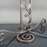 Two-headed wrought iron lamp by Muller, Art Deco, France, Circa 1920