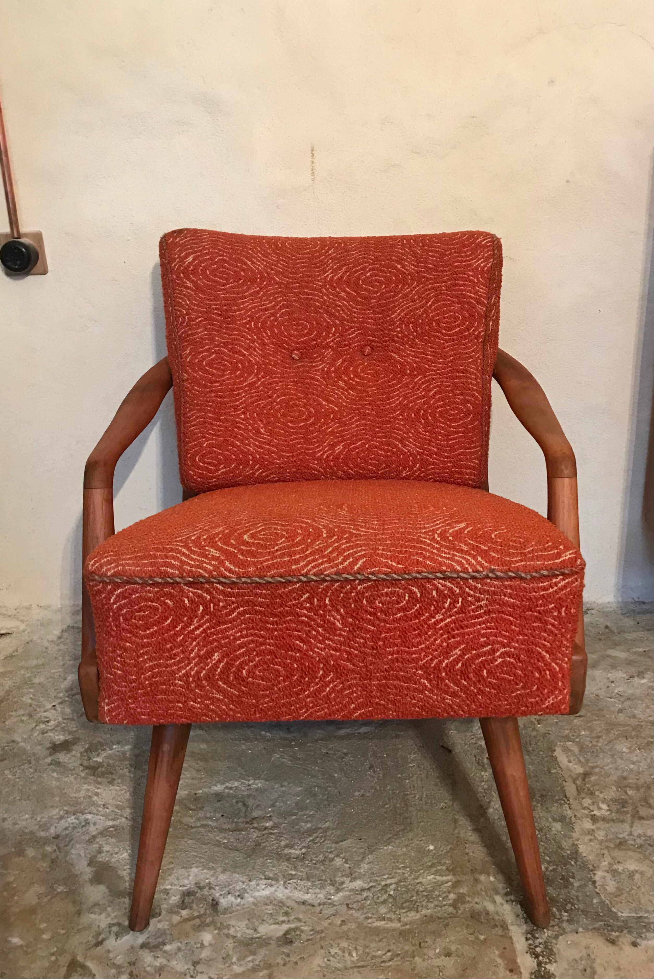 Fauteuil vintage mid-century pieds compas style scandi
